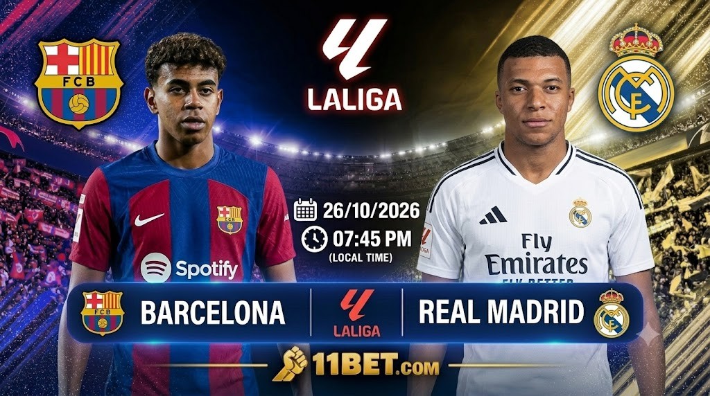 11BET Nhận định bóng đá Barcelona vs Real Madrid diễn ra vào lúc 03h00 ngày 26/10/2026